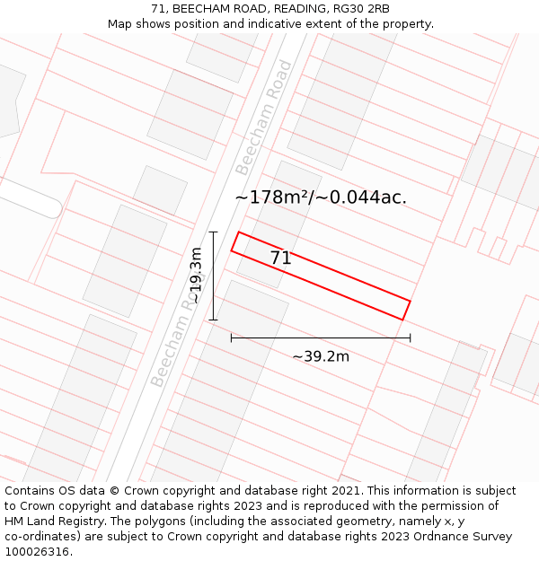 71, BEECHAM ROAD, READING, RG30 2RB: Plot and title map