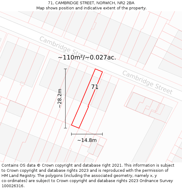 71, CAMBRIDGE STREET, NORWICH, NR2 2BA: Plot and title map