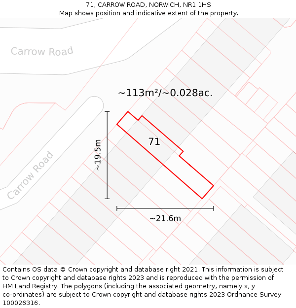 71, CARROW ROAD, NORWICH, NR1 1HS: Plot and title map