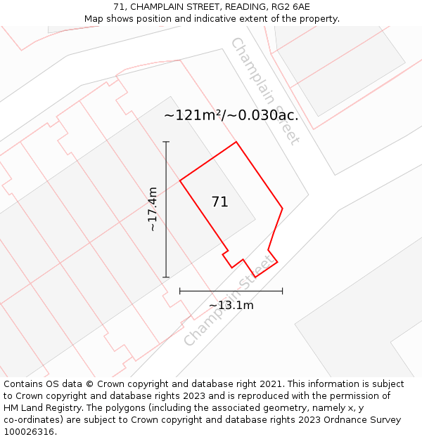 71, CHAMPLAIN STREET, READING, RG2 6AE: Plot and title map