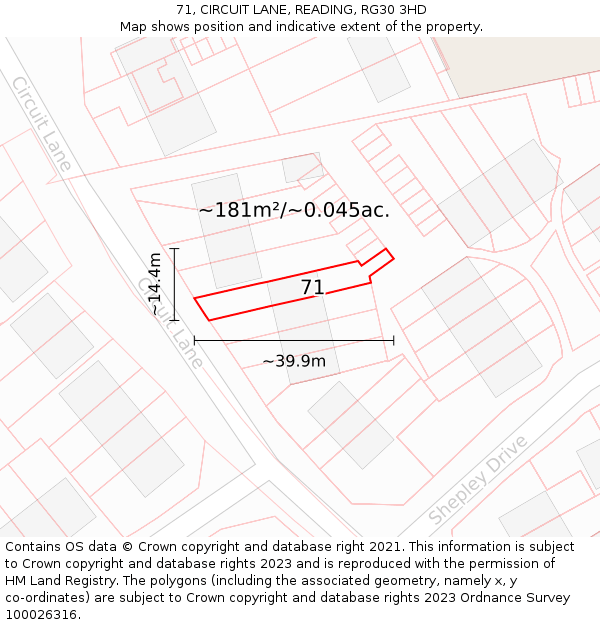 71, CIRCUIT LANE, READING, RG30 3HD: Plot and title map