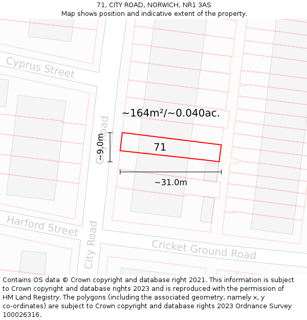 71, CITY ROAD, NORWICH, NR1 3AS: Plot and title map
