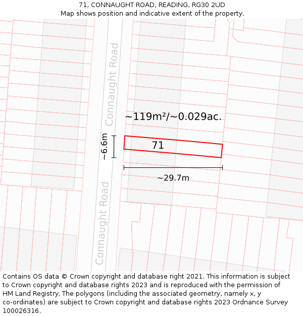 71, CONNAUGHT ROAD, READING, RG30 2UD: Plot and title map