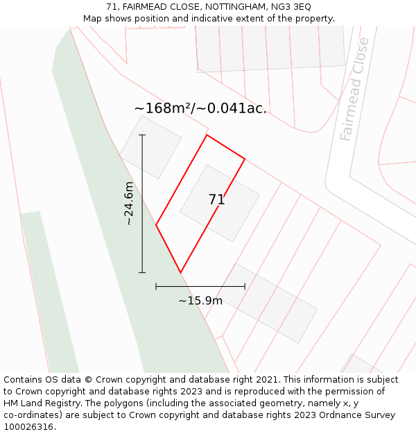 71, FAIRMEAD CLOSE, NOTTINGHAM, NG3 3EQ: Plot and title map