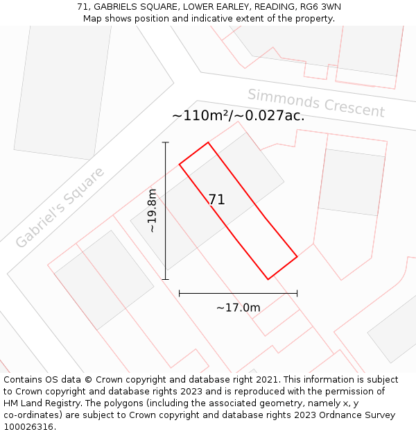 71, GABRIELS SQUARE, LOWER EARLEY, READING, RG6 3WN: Plot and title map