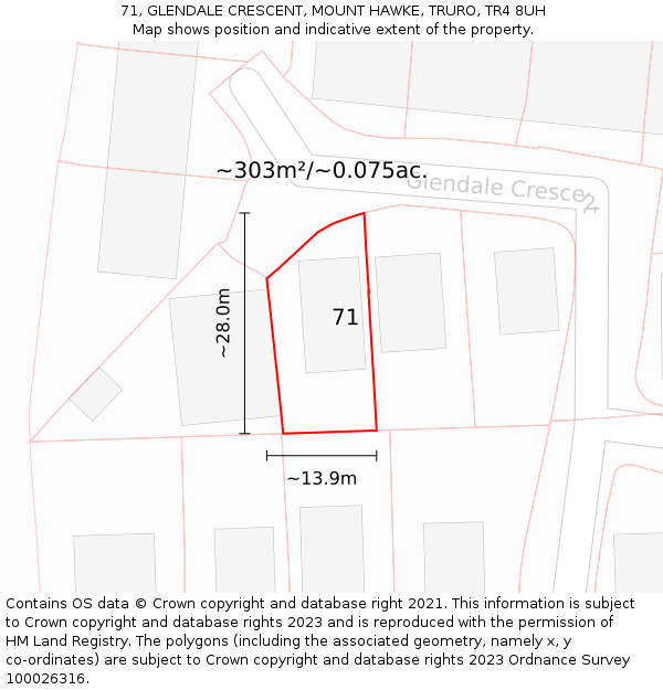 71, GLENDALE CRESCENT, MOUNT HAWKE, TRURO, TR4 8UH: Plot and title map