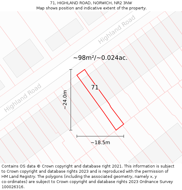 71, HIGHLAND ROAD, NORWICH, NR2 3NW: Plot and title map