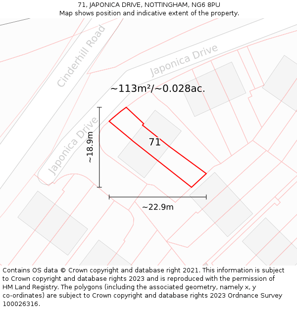 71, JAPONICA DRIVE, NOTTINGHAM, NG6 8PU: Plot and title map