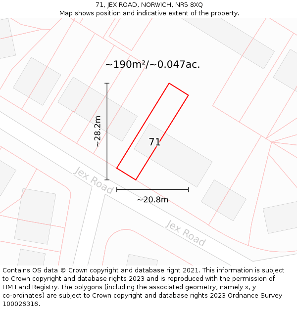 71, JEX ROAD, NORWICH, NR5 8XQ: Plot and title map
