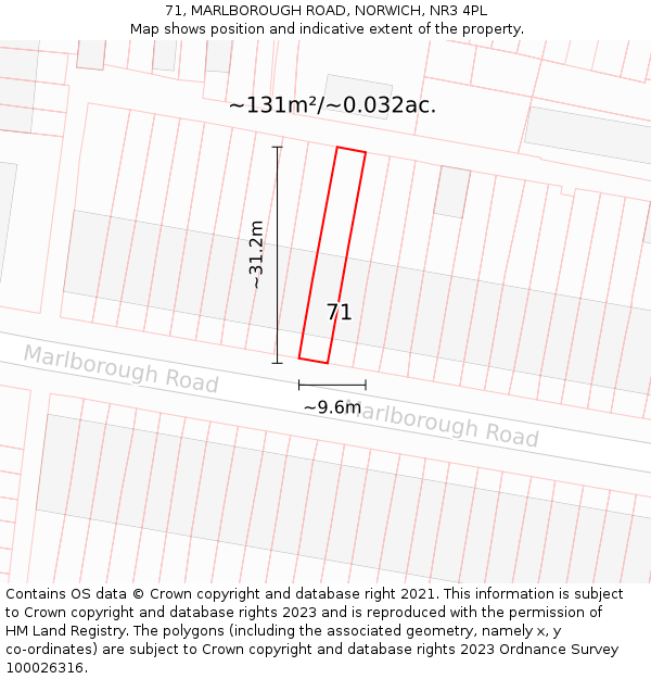 71, MARLBOROUGH ROAD, NORWICH, NR3 4PL: Plot and title map