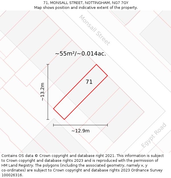71, MONSALL STREET, NOTTINGHAM, NG7 7GY: Plot and title map