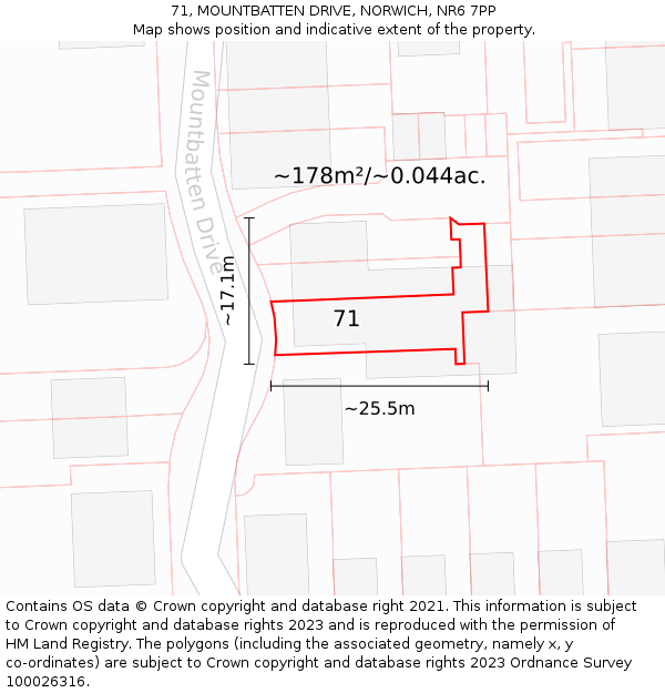 71, MOUNTBATTEN DRIVE, NORWICH, NR6 7PP: Plot and title map