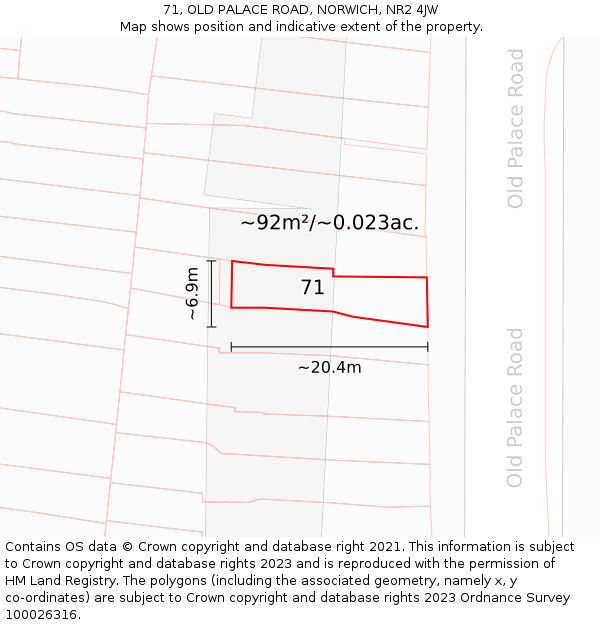 71, OLD PALACE ROAD, NORWICH, NR2 4JW: Plot and title map