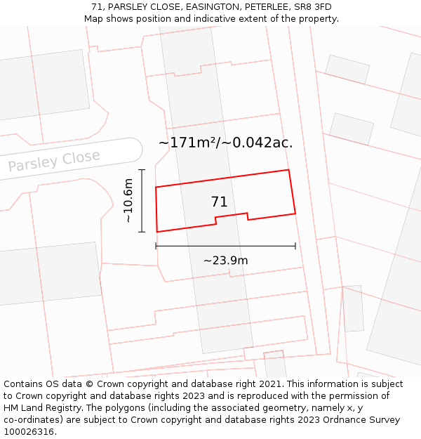 71, PARSLEY CLOSE, EASINGTON, PETERLEE, SR8 3FD: Plot and title map