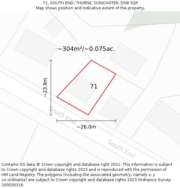 71, SOUTH END, THORNE, DONCASTER, DN8 5QP: Plot and title map