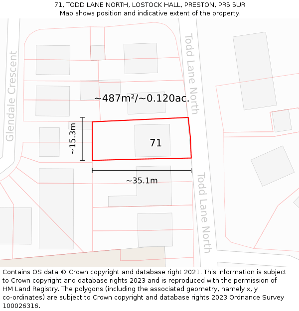 71, TODD LANE NORTH, LOSTOCK HALL, PRESTON, PR5 5UR: Plot and title map