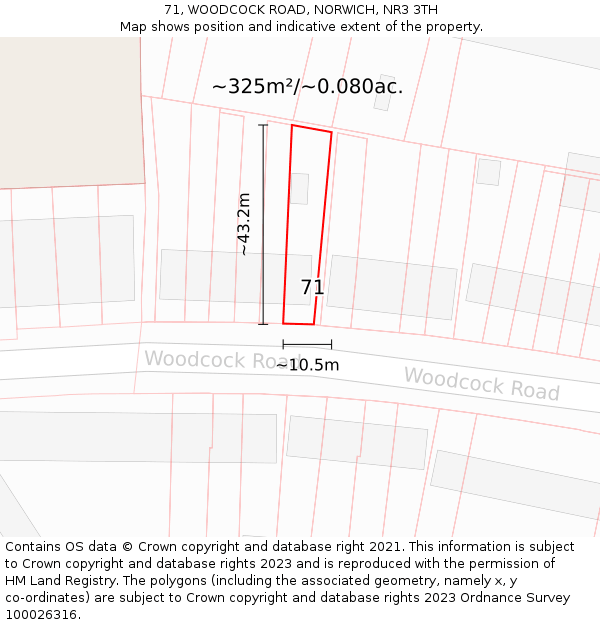 71, WOODCOCK ROAD, NORWICH, NR3 3TH: Plot and title map