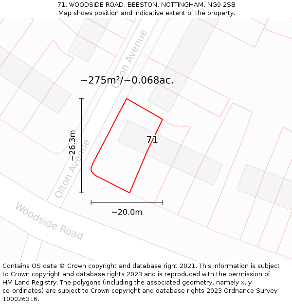 71, WOODSIDE ROAD, BEESTON, NOTTINGHAM, NG9 2SB: Plot and title map