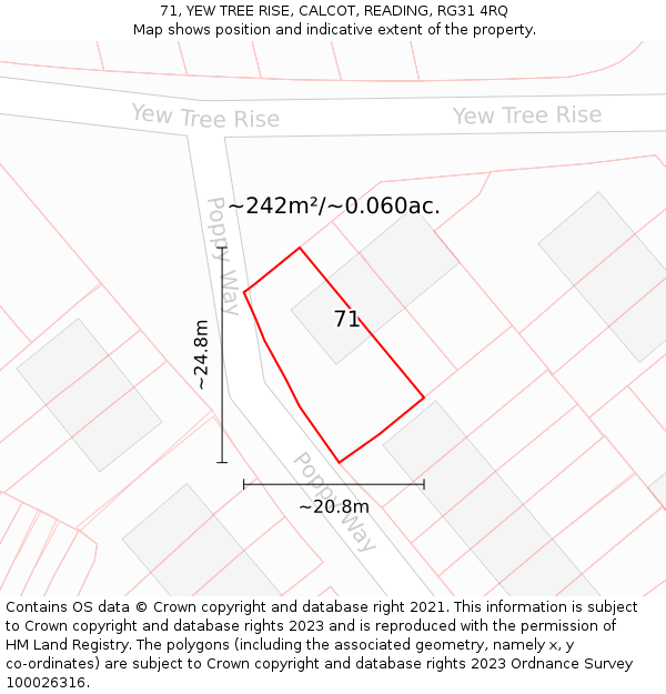 71, YEW TREE RISE, CALCOT, READING, RG31 4RQ: Plot and title map