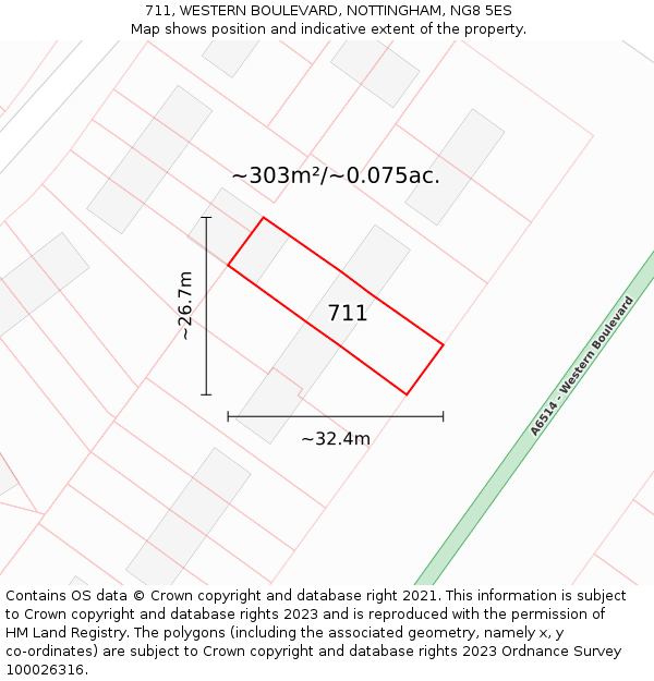 711, WESTERN BOULEVARD, NOTTINGHAM, NG8 5ES: Plot and title map