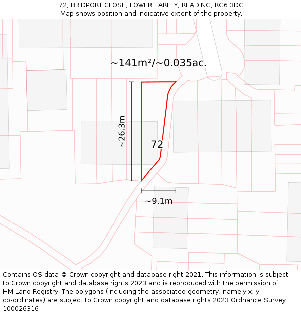 72, BRIDPORT CLOSE, LOWER EARLEY, READING, RG6 3DG: Plot and title map