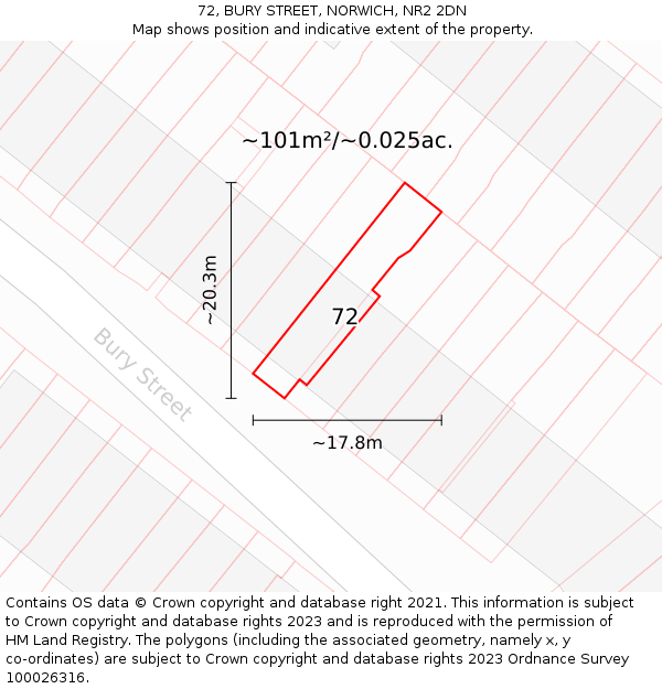 72, BURY STREET, NORWICH, NR2 2DN: Plot and title map