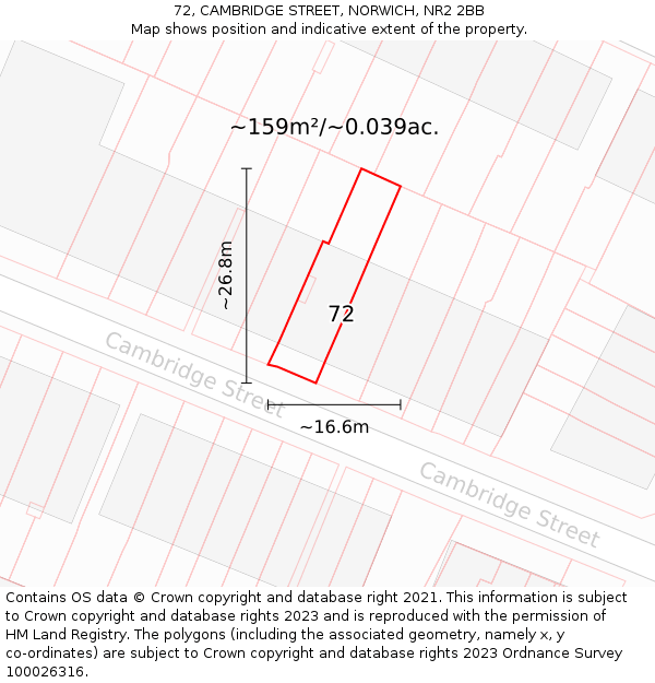72, CAMBRIDGE STREET, NORWICH, NR2 2BB: Plot and title map