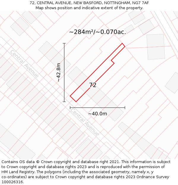 72, CENTRAL AVENUE, NEW BASFORD, NOTTINGHAM, NG7 7AF: Plot and title map