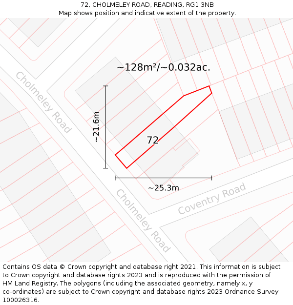 72, CHOLMELEY ROAD, READING, RG1 3NB: Plot and title map