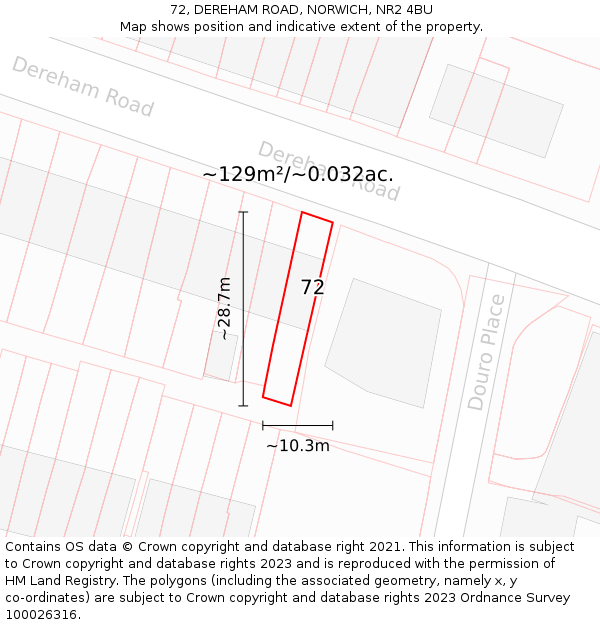 72, DEREHAM ROAD, NORWICH, NR2 4BU: Plot and title map