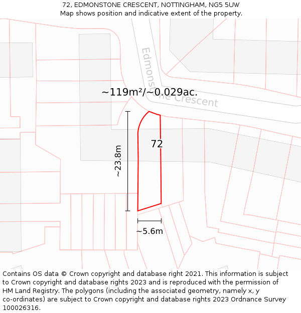 72, EDMONSTONE CRESCENT, NOTTINGHAM, NG5 5UW: Plot and title map