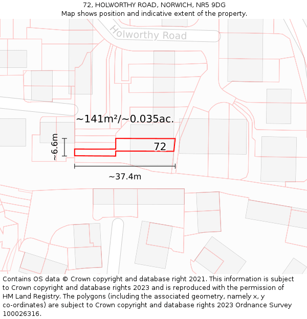 72, HOLWORTHY ROAD, NORWICH, NR5 9DG: Plot and title map