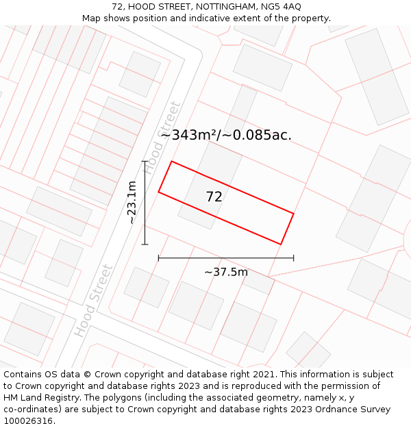 72, HOOD STREET, NOTTINGHAM, NG5 4AQ: Plot and title map