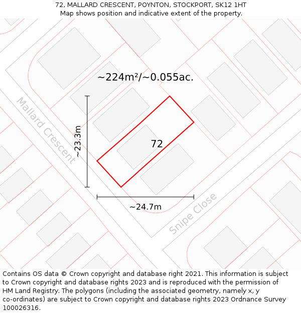 72, MALLARD CRESCENT, POYNTON, STOCKPORT, SK12 1HT: Plot and title map