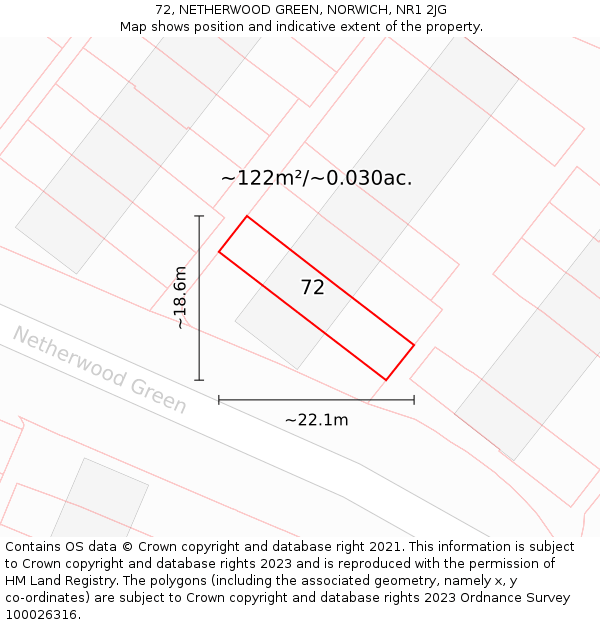 72, NETHERWOOD GREEN, NORWICH, NR1 2JG: Plot and title map