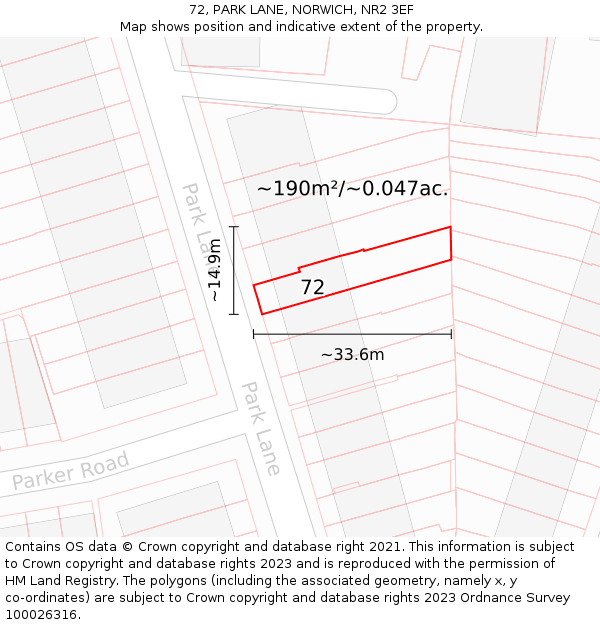 72, PARK LANE, NORWICH, NR2 3EF: Plot and title map