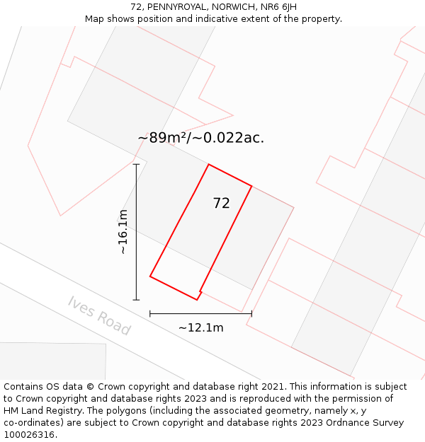 72, PENNYROYAL, NORWICH, NR6 6JH: Plot and title map