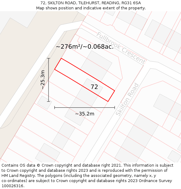 72, SKILTON ROAD, TILEHURST, READING, RG31 6SA: Plot and title map