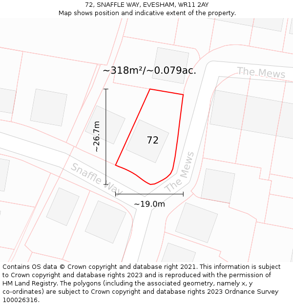72, SNAFFLE WAY, EVESHAM, WR11 2AY: Plot and title map