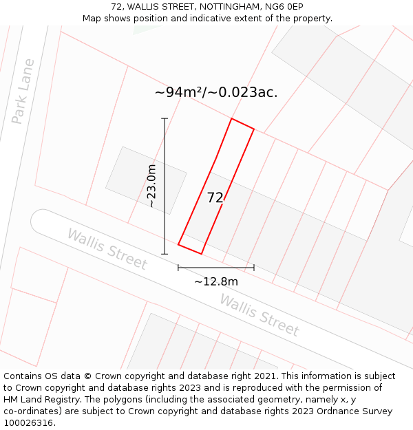72, WALLIS STREET, NOTTINGHAM, NG6 0EP: Plot and title map