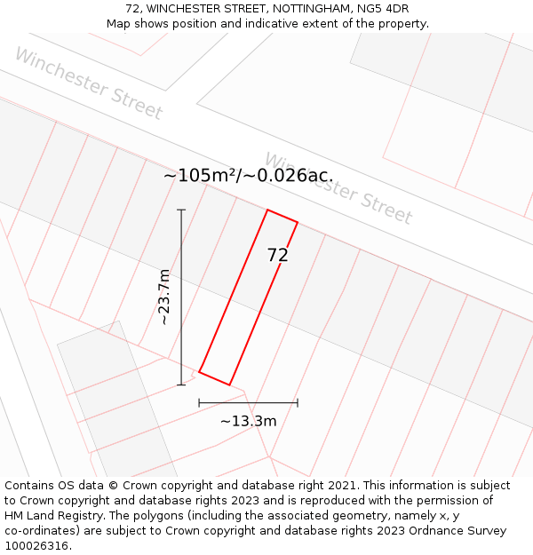 72, WINCHESTER STREET, NOTTINGHAM, NG5 4DR: Plot and title map