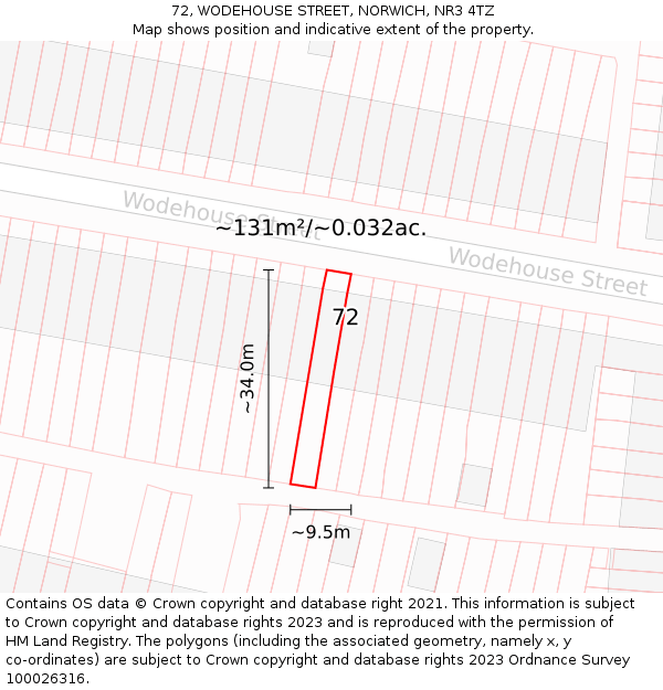 72, WODEHOUSE STREET, NORWICH, NR3 4TZ: Plot and title map