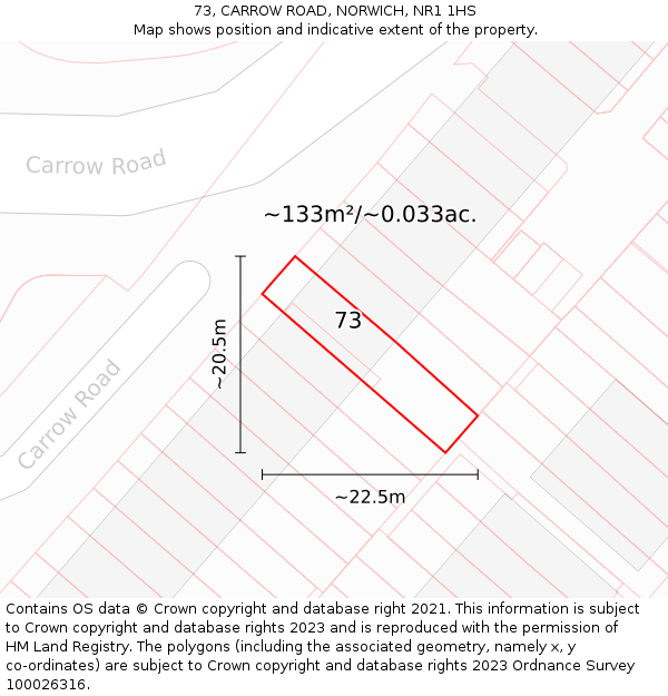 73, CARROW ROAD, NORWICH, NR1 1HS: Plot and title map