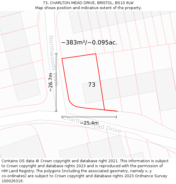 73, CHARLTON MEAD DRIVE, BRISTOL, BS10 6LW: Plot and title map