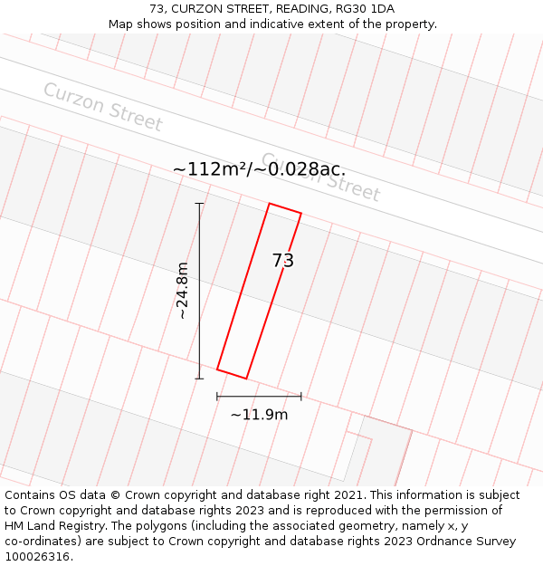 73, CURZON STREET, READING, RG30 1DA: Plot and title map