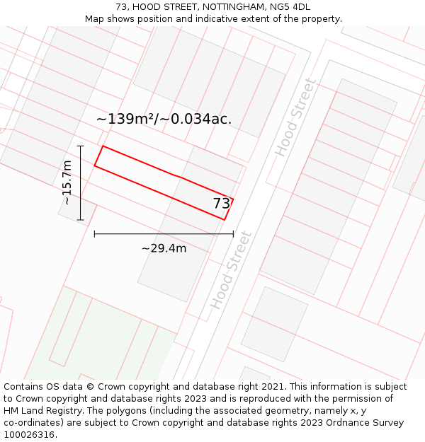 73, HOOD STREET, NOTTINGHAM, NG5 4DL: Plot and title map