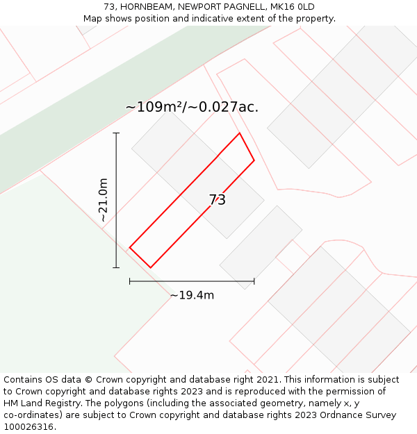 73, HORNBEAM, NEWPORT PAGNELL, MK16 0LD: Plot and title map