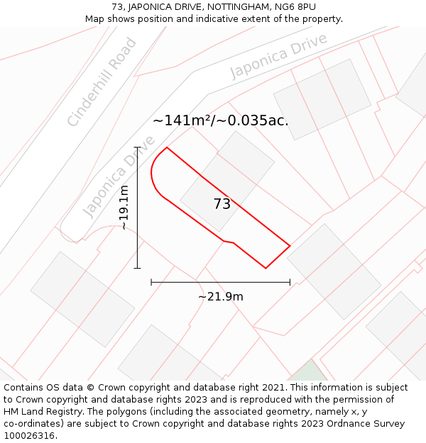 73, JAPONICA DRIVE, NOTTINGHAM, NG6 8PU: Plot and title map