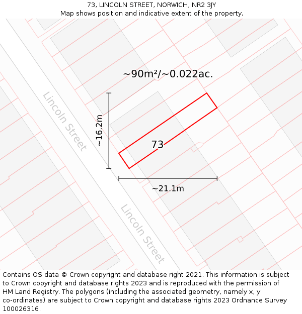 73, LINCOLN STREET, NORWICH, NR2 3JY: Plot and title map