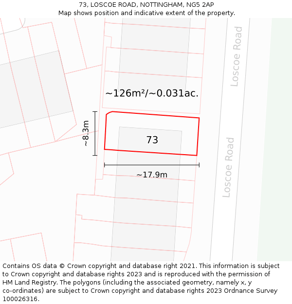 73, LOSCOE ROAD, NOTTINGHAM, NG5 2AP: Plot and title map